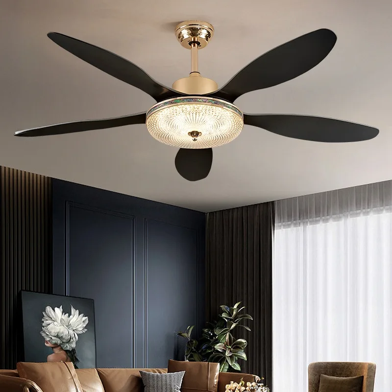 

Modern restaurant straight leaf fan Nordic light luxury large wind study silent fan integrated lamp