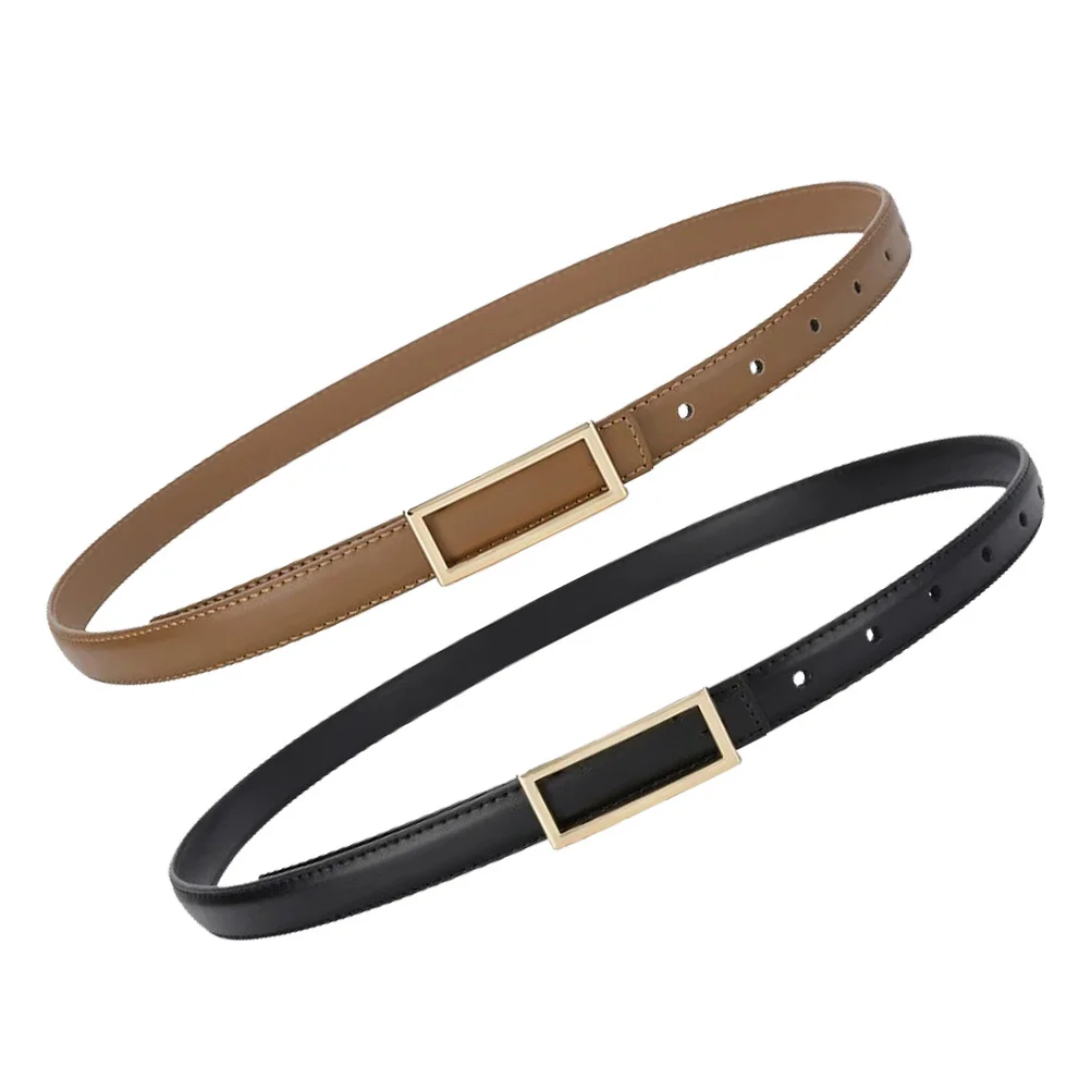 

2pcs Thin Pu For Women, Vintage Waist Dress Jeans Belt, Adjustable Casual Belt For , Faux Belt