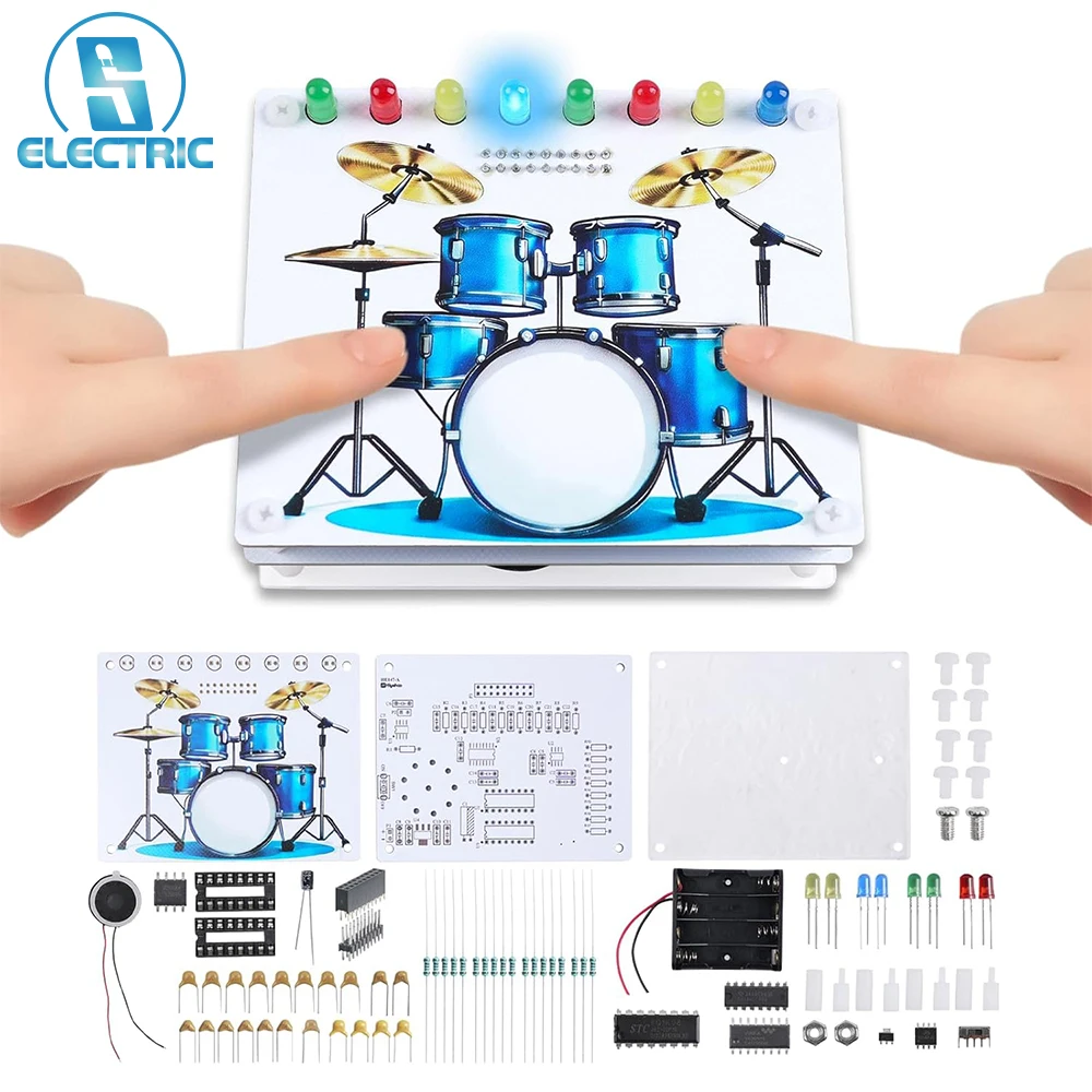 DIY Drum Soldering Practice Kit with Touch Sensor Sound & LED Lights STEM Electronics Project for School Students & Music Lovers
