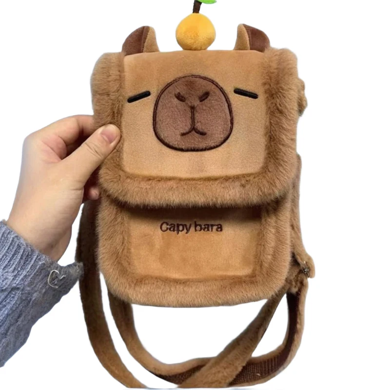 New Capybara Plush Shoulder Bag Hairy Edge Orange Capibara Crossbody Bag Small and Exquisite Phone Bag Kawaii Makeup Bag Gift