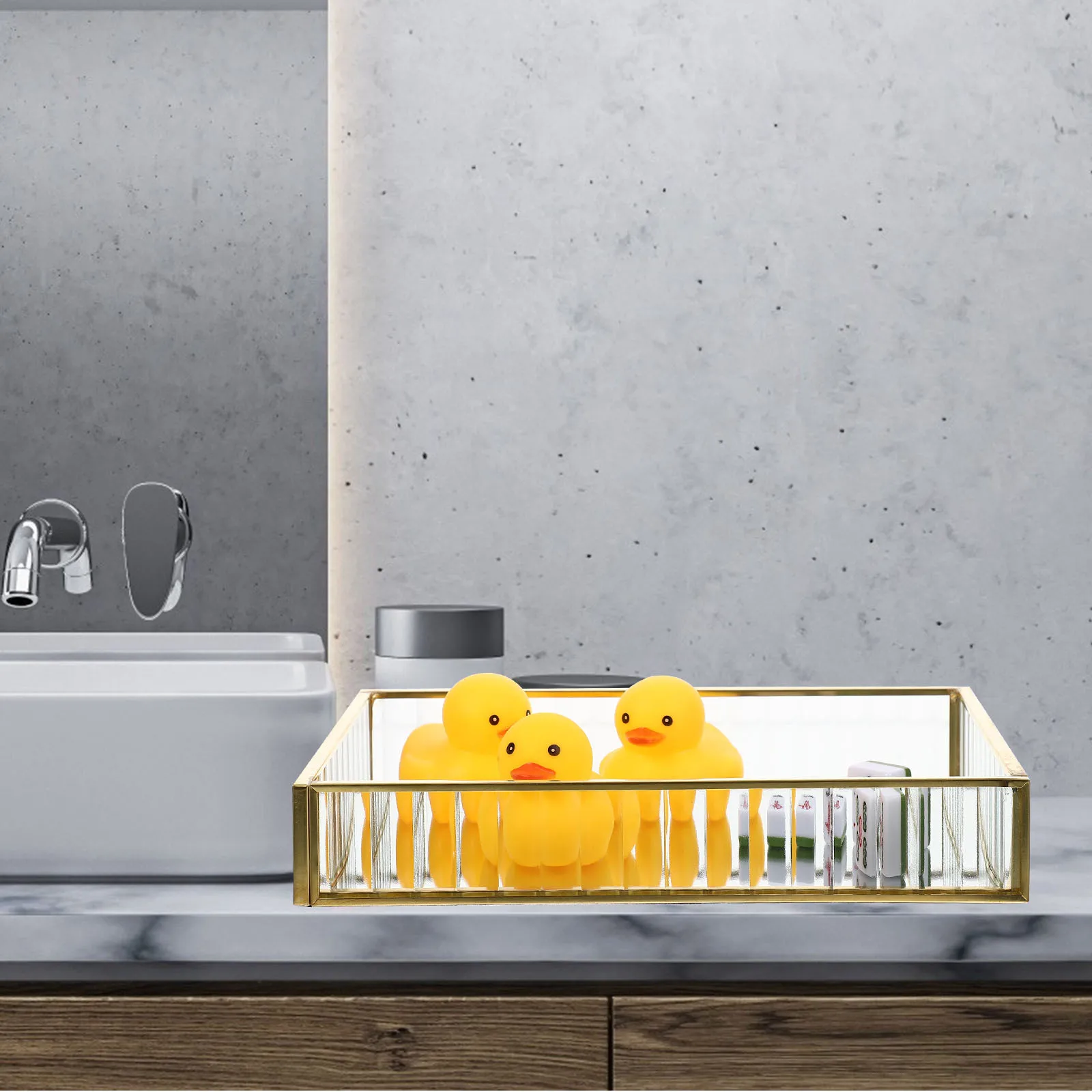 

Glass Mirror Tray with Stripe Design Jewelry Storage Organizer for Rings Earrings Necklaces Keys Cosmetics Desktop Decorative