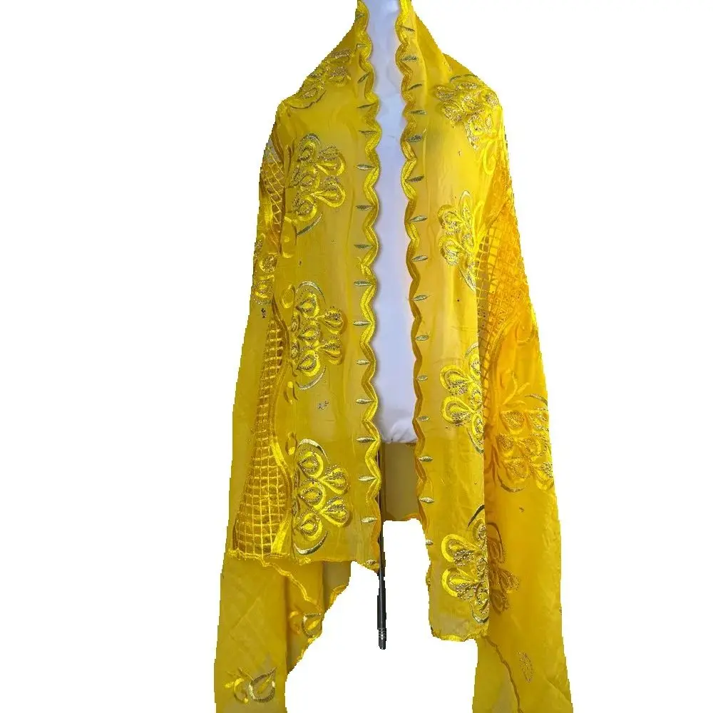 2025 แอฟริกันมุสลิมผ้าพันคอ Turban ผู้หญิง 2x1m ขนาดเย็บปักถักร้อยผ้าฝ้ายอิสลาม Hijab Ramadan ผ้าคลุมไหล่ขายส่งสี Rhinestones ลูกไม้