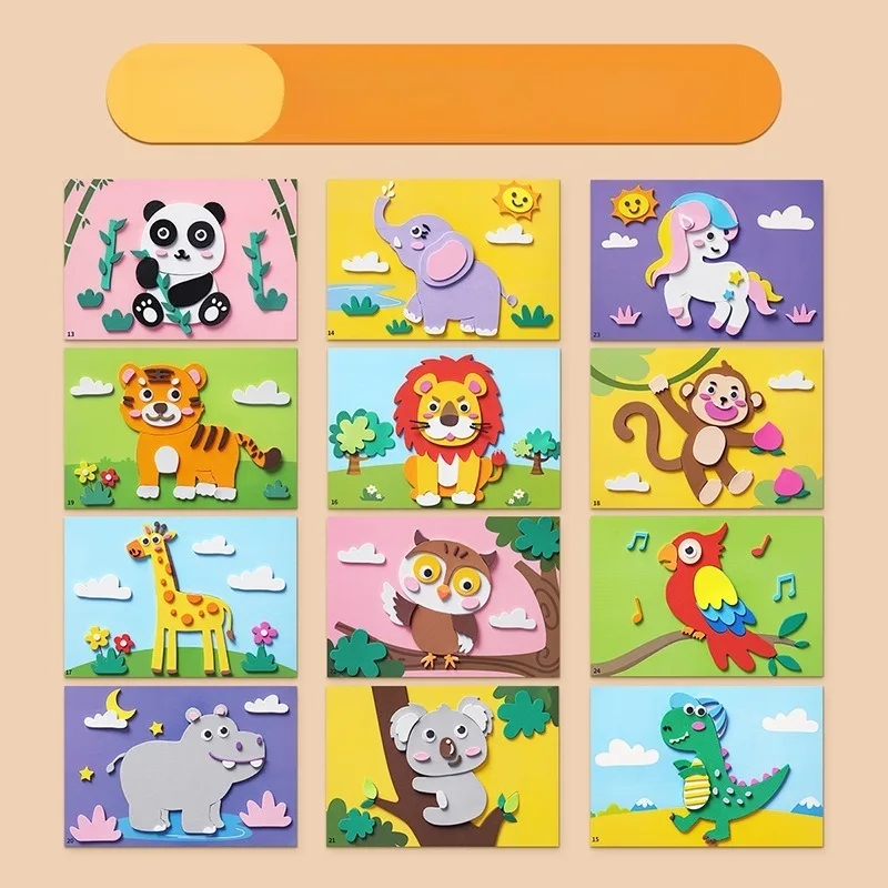 12 pz 3D Set di adesivi in schiuma EVA FAI DA TE Cartoon Animale Apprendimento Educazione Pittura Arte Aula Bambino Puzzle Handicra Crea materiale