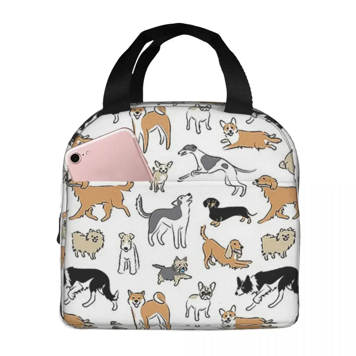 Border Collie Lunch Bags Insulated Bento Box Lunch Tote Leakproof Picnic Bags Thermal Bag for Woman Kids Work
