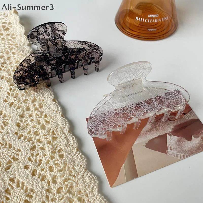1pc New Style Elegant Ins Style Hair Clip With Acetate Lace Pattern For Back Of Head; Korean Style Claw Clip