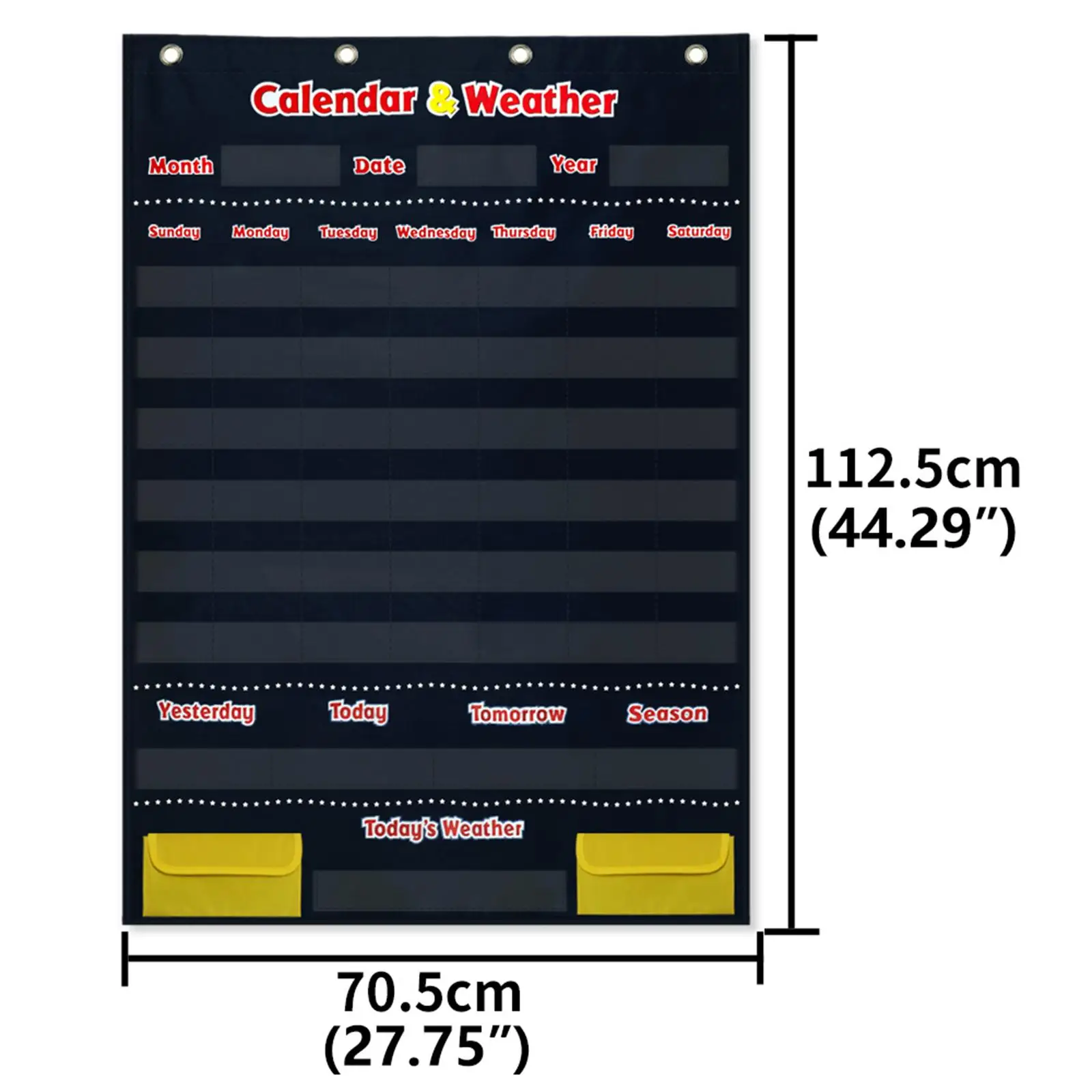 Calendario per bambini e giocattoli educativi meteorologici e calendario da parete a 4 ganci Calendario da 44x27" per la scuola materna a casa