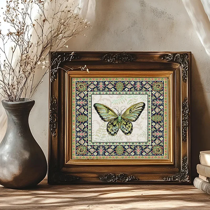 

Soulgift Stamped Pre-Printed Cross Stitch Kits, 9CT/11CT/14CT/16CT Fabric With DMC Threads, Easy To Follow - Butterfly Geometry