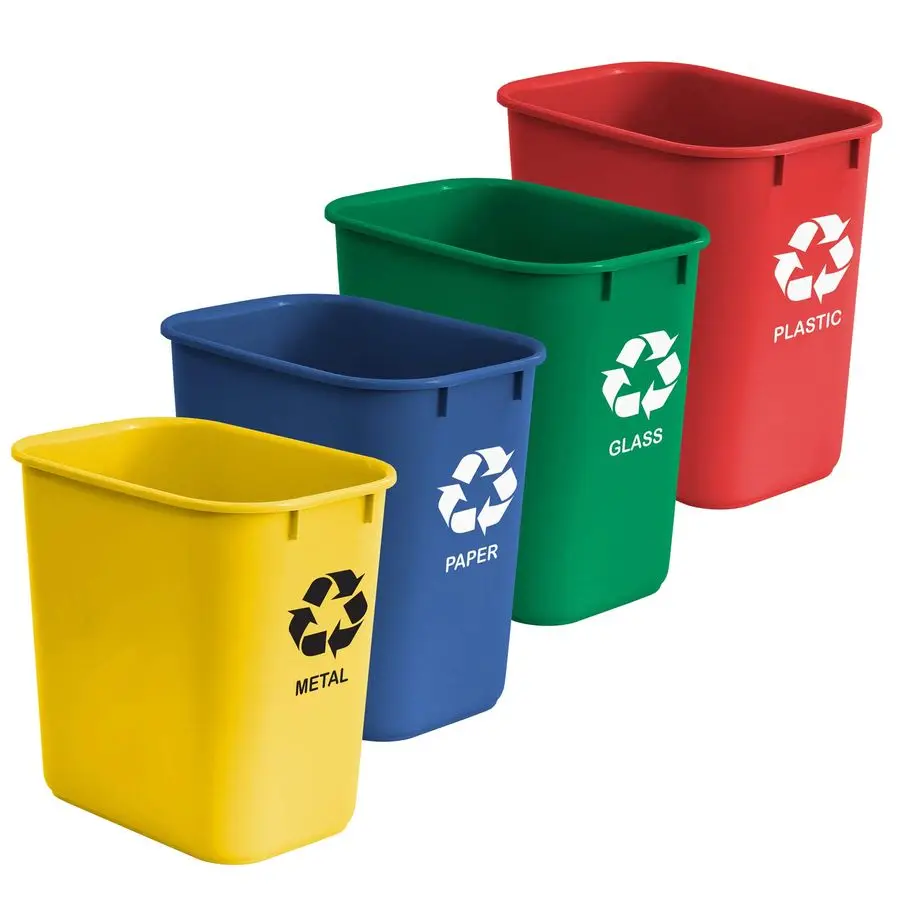 

Wastebasket Bin for Recycling, 6.75 Gallon 27 Quart 25.552 Liter Made of Plastic Metal Yellow, Paper Blue, Glass Green, Plastic