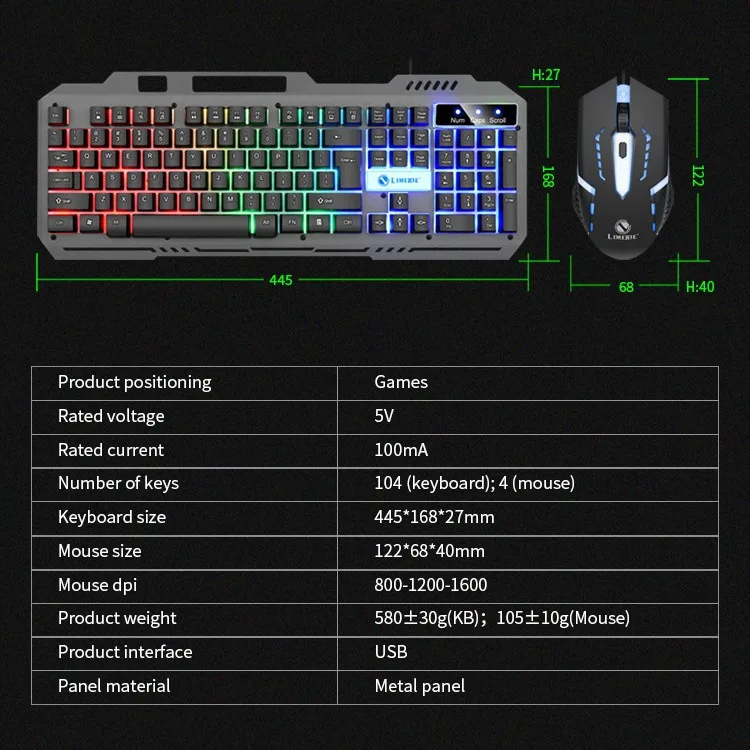 Juego de teclado y ratón con cable táctil, T25, LED luminoso, Esports, ordenador de escritorio, portátil, juego de oficina, nuevo