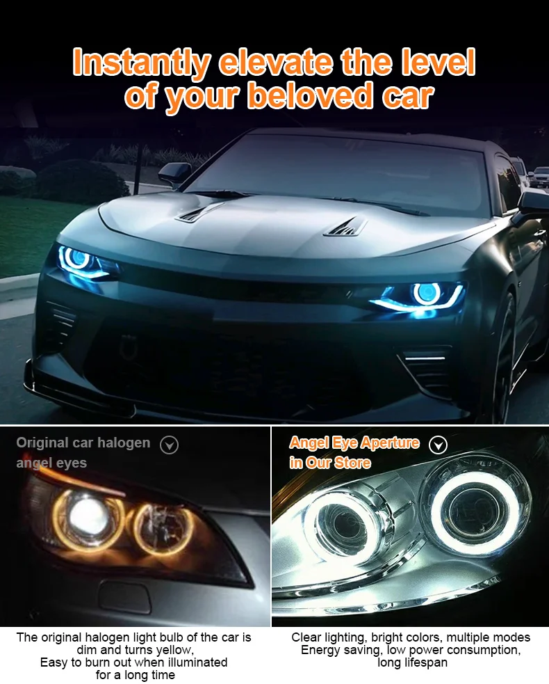 2 Stück RGB Angel Eyes Halo Ringe Lichter mit Blinkerfunktion APP Bluetooth LED Motorrad Nachrüstung DRL Auto-Scheinwerfer 12V 24V – Detail 2