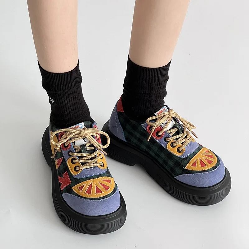 Women's Vintage Comfortable Color Blocking High Heel Sneakers Spring and Autumn New Women Fashion Shallow Mouth Vulcanized Shoes