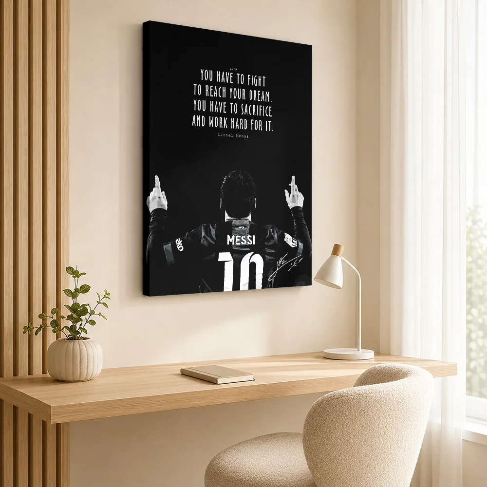 Lionel Messi Inspirational Quote Framed Canvas Poster Personalized Photo Motivational Typography Wall Art for Gym Office Decor
