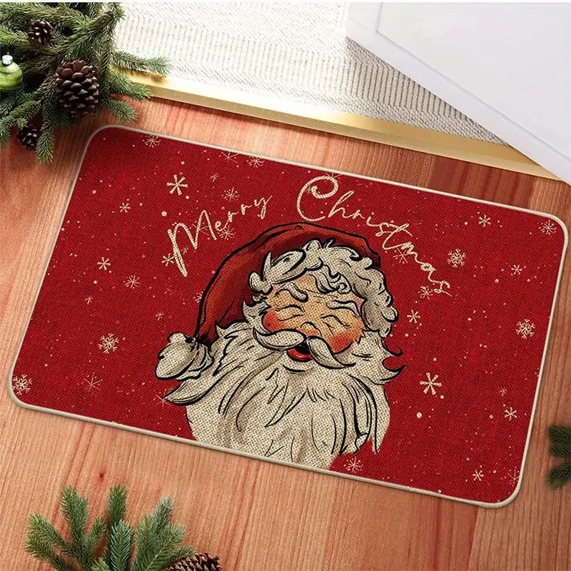 

VIKAMA Christmas Floor Mat, Santa Claus And Snowman Pattern Carpet, Anti-Slip Entrance Floor Mat, New Year Home Decoration
