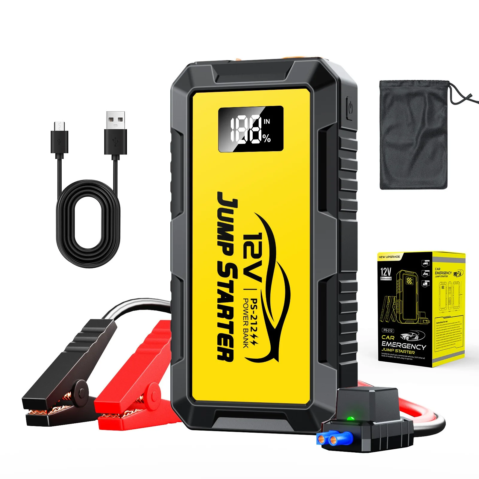 

12V Portable Charger Car Starting Device 16000mAh 6000A Auto Battery Emergency Boosters With Digital Display