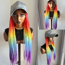 WIGERA-peluca sintética trenzada con gorra de béisbol plateada para mujer, extensiones de cabello trenzado, color arcoíris degradado, caja larga, barata