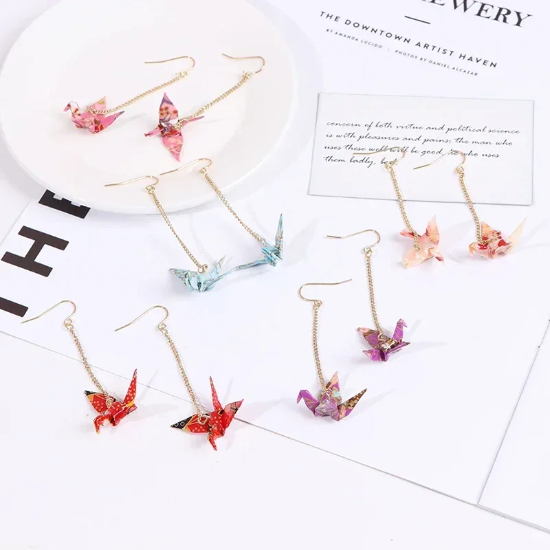 2024 Kranich Dangle Earrings Origami Miniblings Bird Cranes Faltkunst Senbazuru Paper