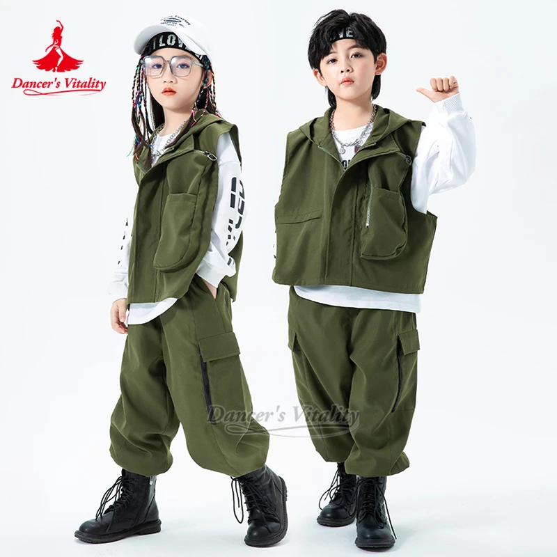 Kit de batería para adolescentes, disfraz de actuación, baile callejero para niños, Jazz, baile rompe, entrenamiento, chaleco con capucha, conjuntos de vitalidad de bailarina