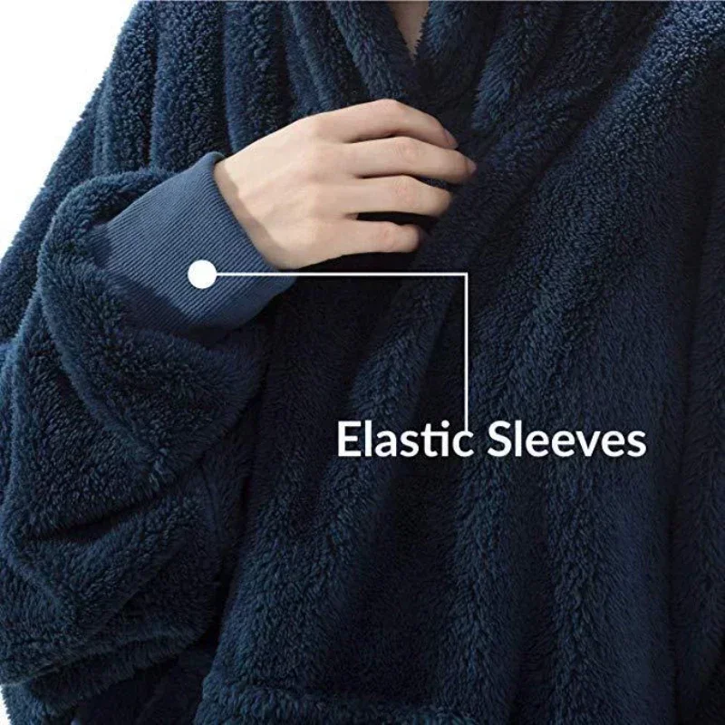 MIDSUM Winter Hooded Sweater Blanket Women Oversized Fleece Blanket With Sleeves Large Pocket Warm Thick TV Hoodie Robe Couple