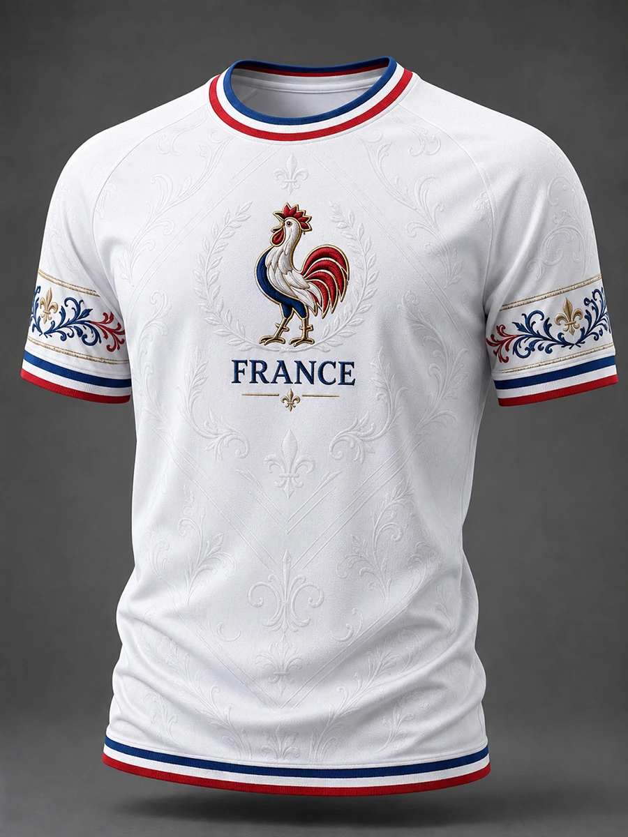 2026 Aesthetic Light Green France Football Jersey Rooster Sleeve Print Quick-drying Casual Outfit For Match Day Street OOTD