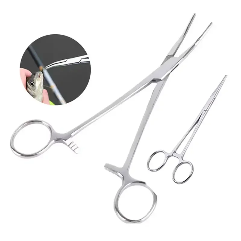 Stainless Steel Curved Tip and Straight Tip Forceps Locking Clamps Hemostatic Arterial Forceps Clamp Fish Hook Pliers