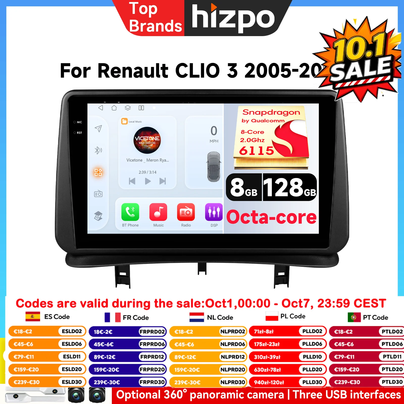 Autoradio Android 360 2din con CarPlay per Renault CLIO 3 2005-2014, Stereo Multimediale GPS, Schermo Intelligente