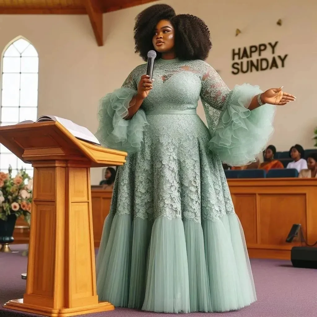 Vestido de dama de honor largo negro de talla grande 2025, estilo Aso Ebi, vestido de noche de encaje verde menta africano para mujeres invitadas de boda