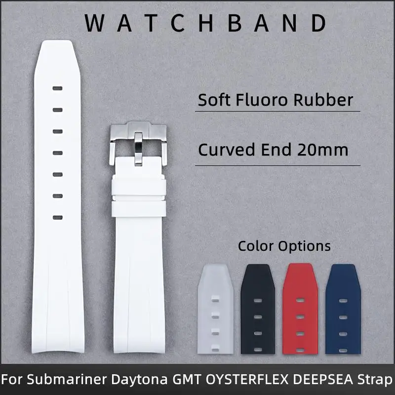 

MAISITU 20mm Curved End Soft FKM Fluororubber Wristband For Rolex Strap Submariner GMT Daytona Bracelet Wristband Steel Pin