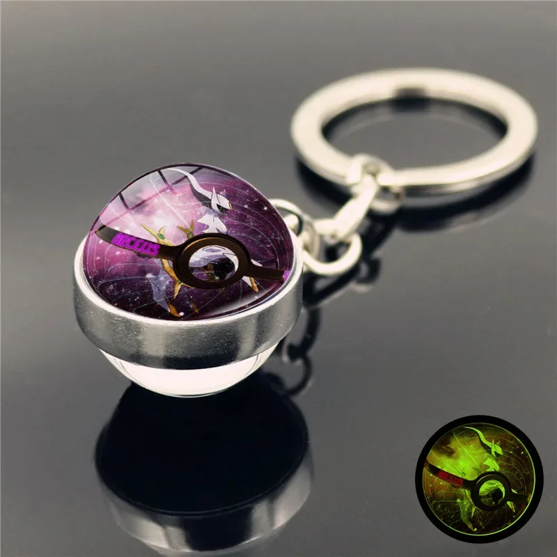 Pokemon Double-sided Glass Ball LuminousKeychain Cute Pikachu Fire-breathing DragonAnime Around TheBookBag PendantChristmas Gift