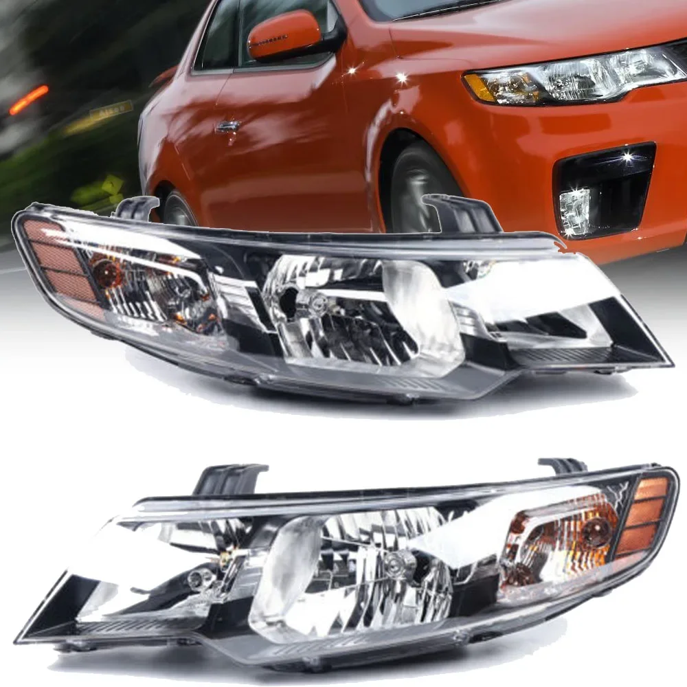 Halogen Headlights Assembly For 2010-2013 Kia Forte/Forte Koup LX EX Passenger Driver Side Headlamps Left+Right Side Headlights