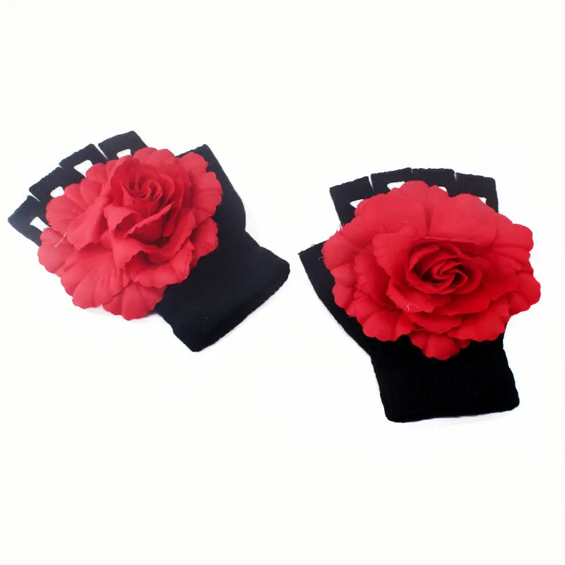 Gloves Halloween Easter Rose Flower Half Finger Skull Claw Knit Decoration Soft Elastic Lightweight Standard Size Cozy Party New