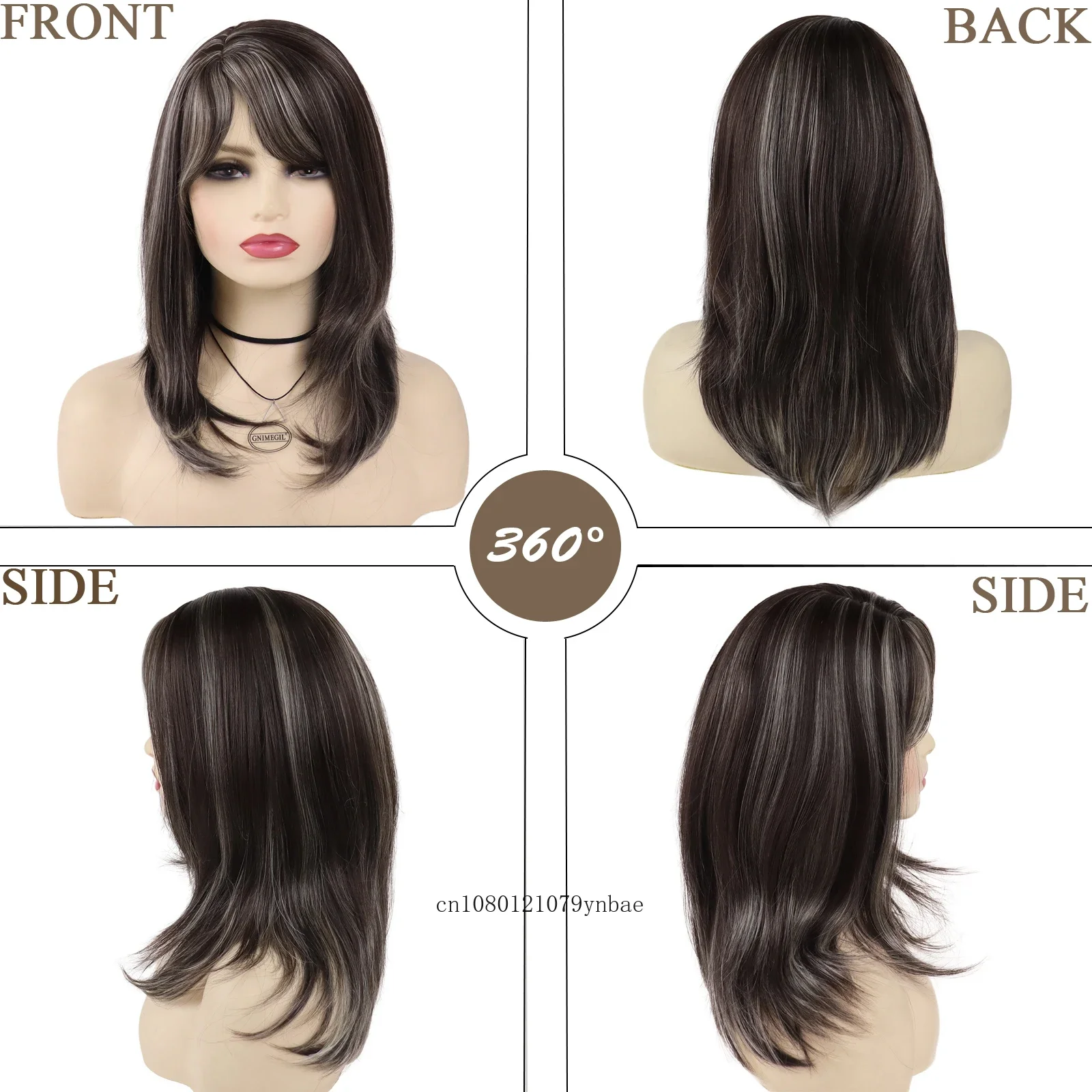 Synthetic Hair Mix Brown Wig for Women Lady Medium Length Bob Straight Wigs with Bangs Heat Resistant Fiber Daily Party Costume