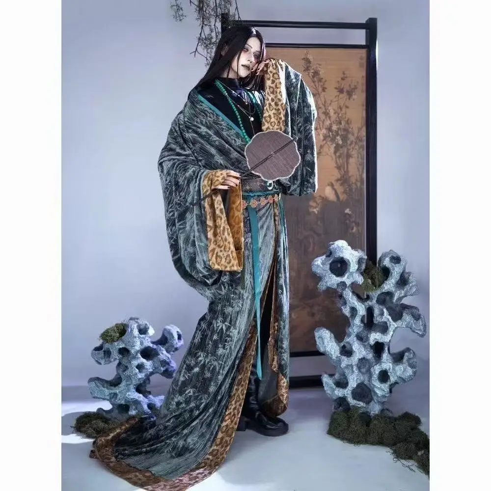Niche Dark Black Halloween Hanfu Men Women Snake Elements Long Gown Suit Carnival Event Ghost Master Cosplay Costume Halloween
