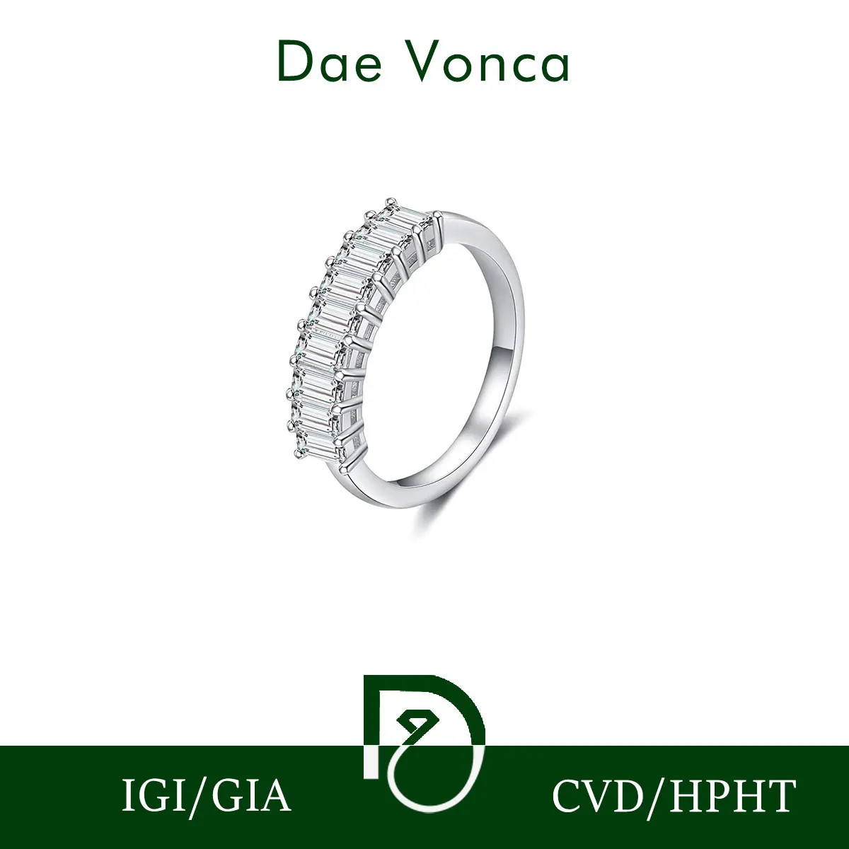 2.0ct Emerald Cut Half Eternity Diamond Rings 18K White Gold Diamond Wedding Band Matching Stackable Band Anniversary Gift