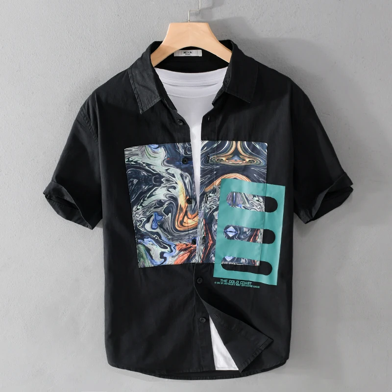 New Stylish Graffiti Design Short Sleeve Casual Cotton Shirt Men Brand Trend Comfortable Top Clothes Chemise Homme Drop Shipping