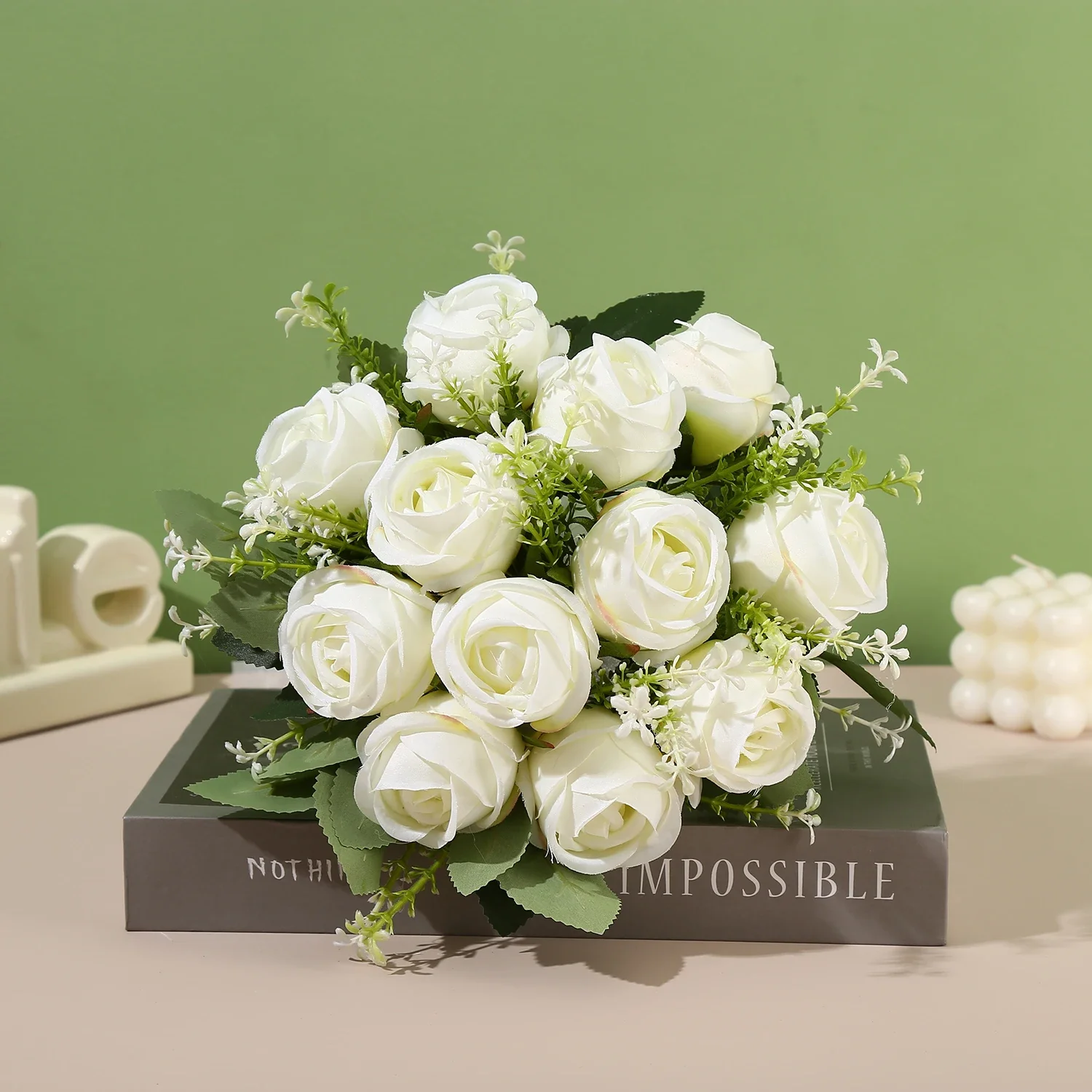 

Artificial Flowers Bouquet - Faux White Rose Bridal & Bridesmaids Wedding Bouquet, Fake Flowers for Wedding Decoration & Home D