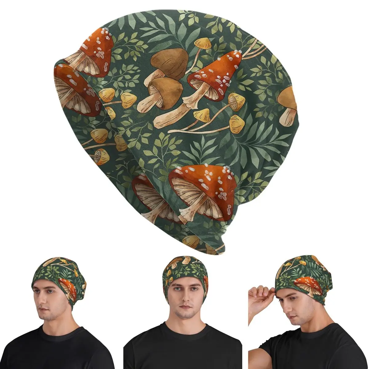 Woodland Mushroom Spray Warm Knitted Cap Hip Hop Bonnet Hat Autumn Winter Outdoor Beanies Hats for Unisex Adult