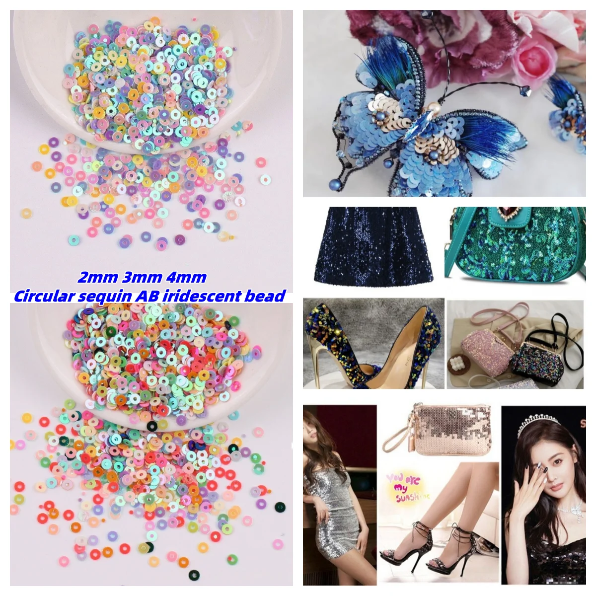 

2mm 3mm 4mm round sequin flat sheet AB iridescent bead sheet PVC clothing shoe cap accessories DIY handmade embroidery