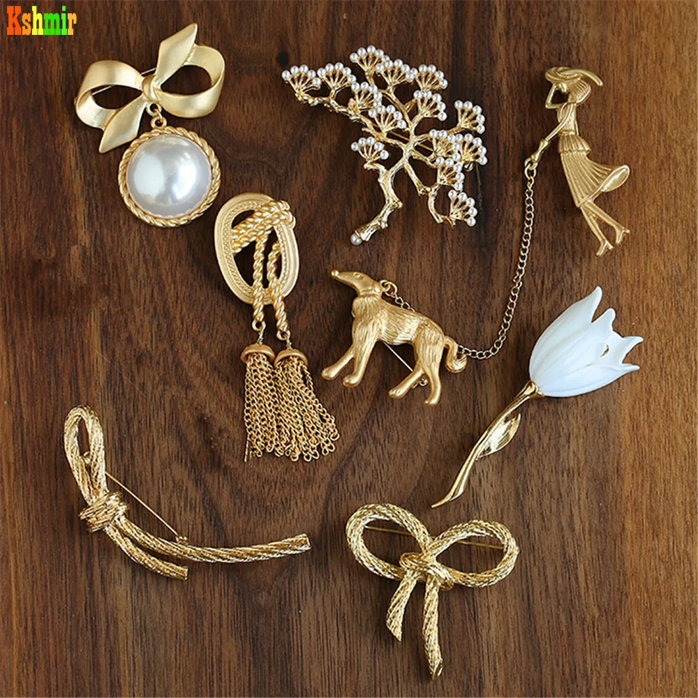 

Kshmir Geometric Brooch Vintage Girl Dress Brooch Decorated with delicate brooch Metal pearl ornaments