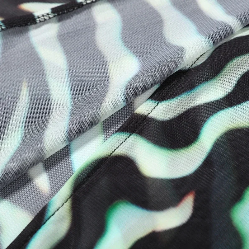 Sexy Zebra-Gestreiftes Langarm-Oberteil und Schlaghosen-Set für Damen, Schlanker V-Ausschnitt Einreihige Weste, 2-teilig, Sommer 2026 Strand-Urlaubsoutfit – Detail 6
