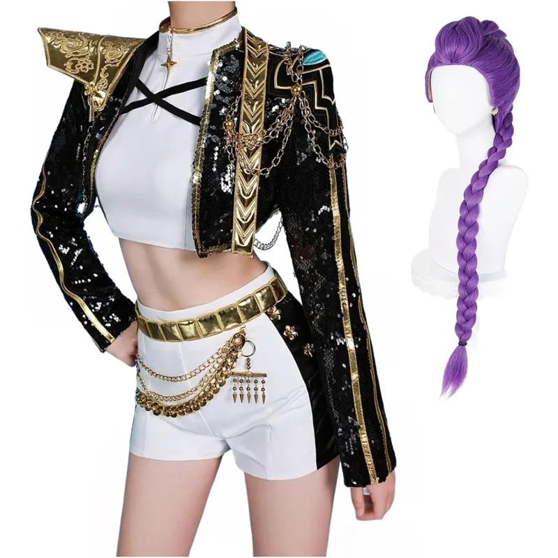 Disfraz de Rumi Zoey Mira, pelucas doradas para disfraz, conjunto de traje blanco para mujer, traje de juego de rol para fiesta de Halloween
