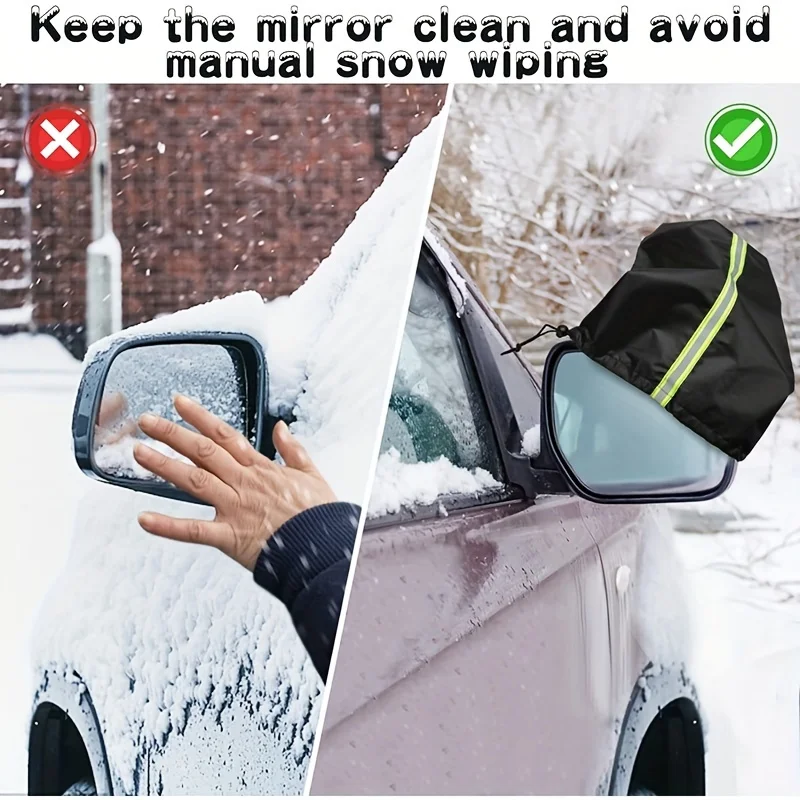 1 Pair Waterproof Side Mirror Covers Auto Rearview Protection Cover with Reflective Strip  for Car Vehicle Winter Freeze Frost S