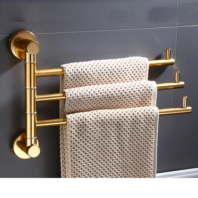 

35cm double pole multi pole bath towel rack European style golden rotating towel rack Bathroom rail hook Brass towel rack
