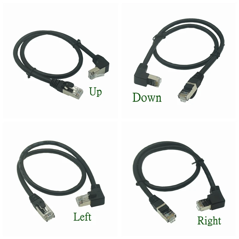 10M 5M 3M Cat6a RJ45 90 Degree Angle Ethernet Cable 26AWG Patch Cord Lan Cable L Shape RJ 45 for Patch Panel to Switch Flexiable