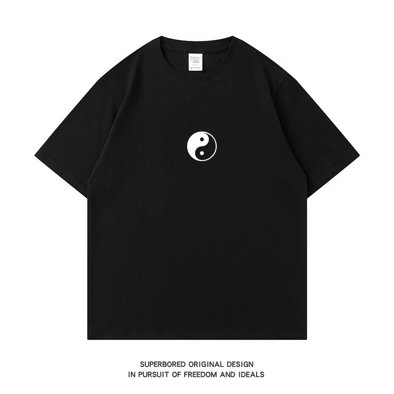 Tai Chi Yin Yang Bagua Diagram Short Sleeve T-Shirt Men Women Summer Cotton Tai Chi Uniform Wushu Morning Exercise Taoist