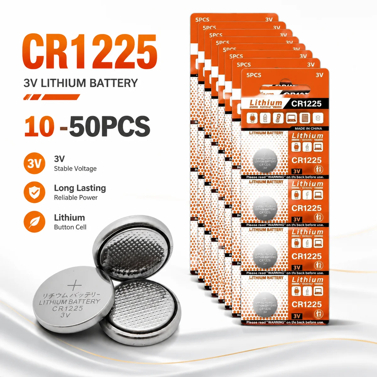Lithium Coin Button Cell Battery CR1225 3V 10-50PCS LM1225 BR1225 ECR1225 KCR1225 For Remote Control Instrument Electronic Scale