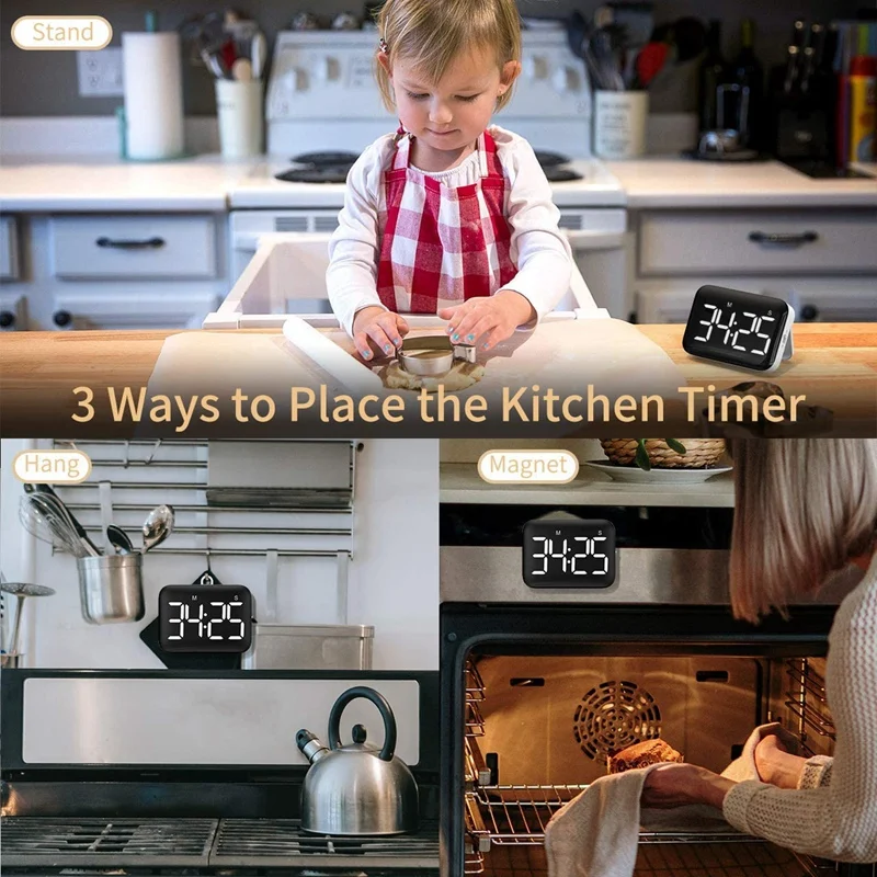 Digital Kitchen Timer - Magnetic Countdown Count Up Timer with Large LED Display Loud Volume for Cooking and for Kids-A73M