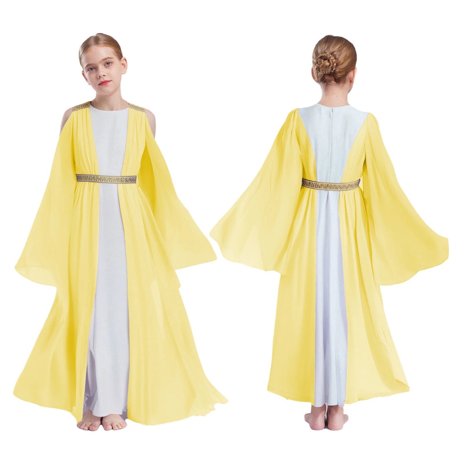 Children Girls Long Sleeve Worship Praise Dance Dress Halloween Ancient Greek Roman Toga Goddesses Princess Cosplay Costume