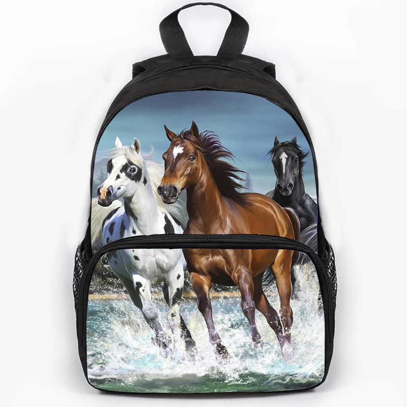 Large Capacity Backpack for Students Boys Girls Running Horses Print Waterproof School Bags Children Knapsack Travel Bag Mochila