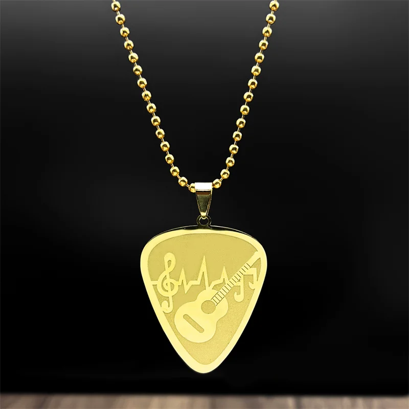 Hip Hop Guitar Pick Bass Note Car Pendant for Women Men Stainless Steel Gold Color Music Lovers Car Accessories Jewelry 3003