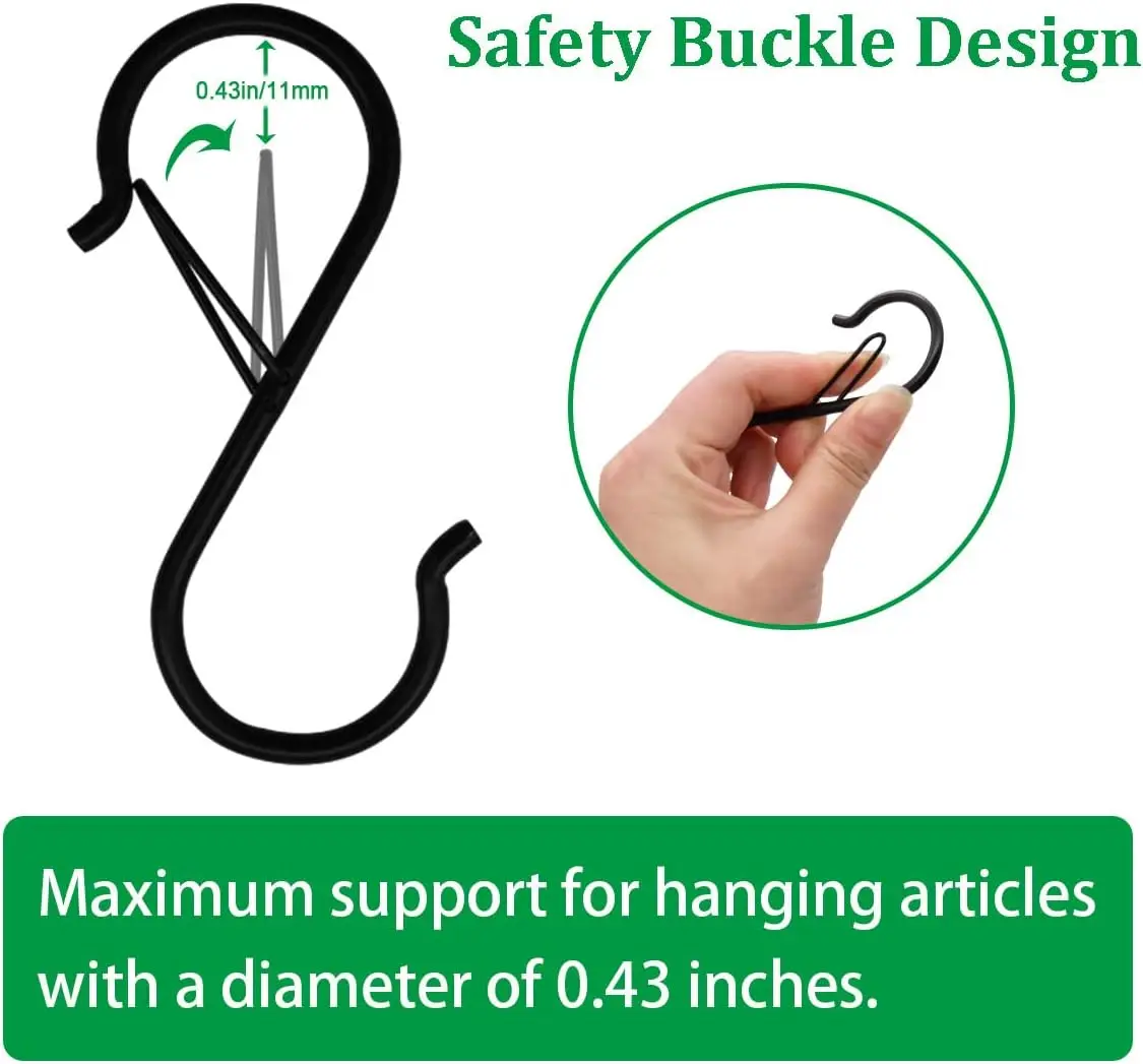 1Pcs Safety Buckle Heavy Duty S Hooks Hanging Plants for Closet Hooks Clothes Kitchen Office Utensil Pots and Pans Bags Mugs